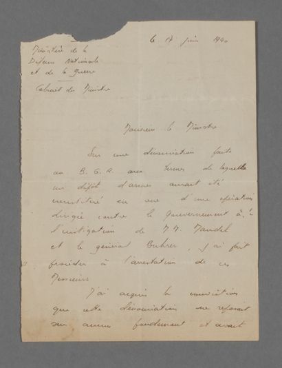 null Georges Mandel (arrestation de). Lettre manuscrite provenant des archives d'André...