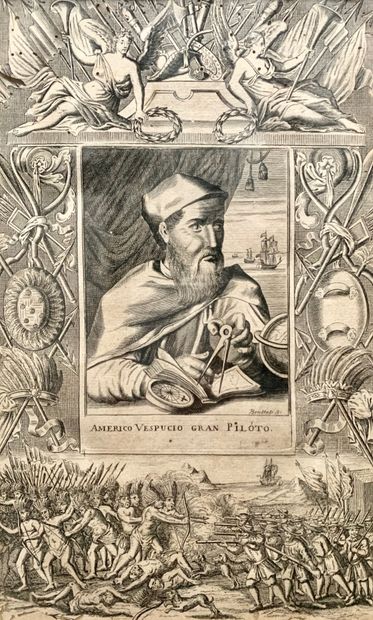 null Amérique Christophe Colomb & Amerigo Vespucci. Paire de gravures du début du...