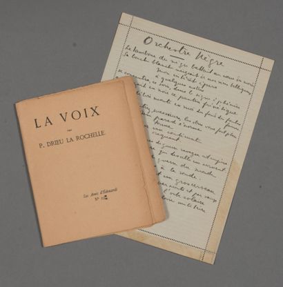 null Pierre Drieu La Rochelle. Manuscrit autographe de deux poèmes, « Orchestre Nègre...