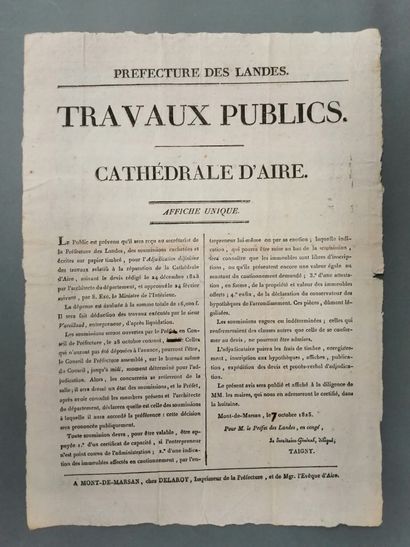null Landes. Affiche. 42 x 30 cm. Mont-de-Marsan, 7 oct. 1825. Imprimé à Mont-de-Marsan...