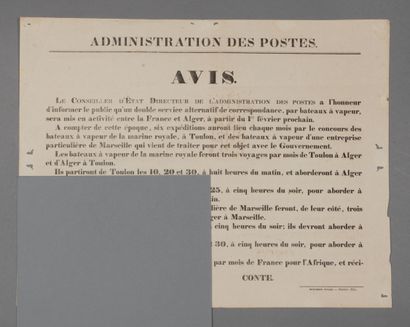 null Postes. Affiche de l'administration des postes. Paris, 20 janvier 1842. 36 x...