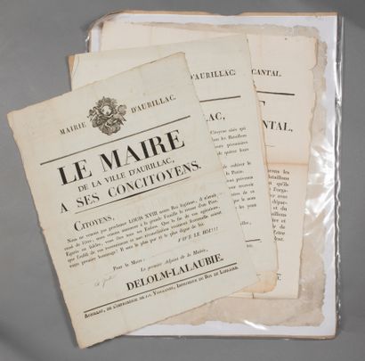 null Cantal. 7 affiches (2 entoilées), 1791-1815.

Proclamation du maire d'Aurillac...