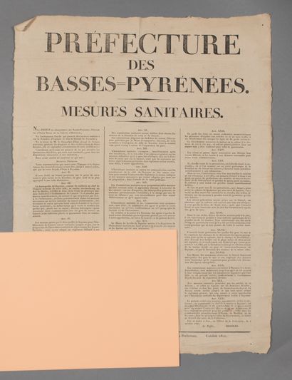 null Pyrénées-Atlantiques. Affiche, 59 x 45 cm. Pau, 2 octobre 1821. Imprimée à Pau...