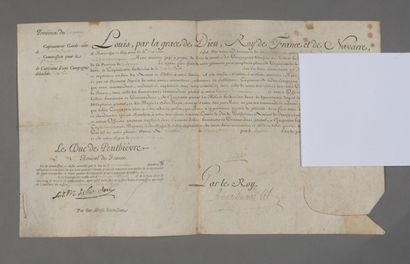 null Gironde. Piece signed "Louis" (secretary of Louis XV), on parchment, partly...