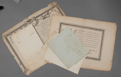 null Calligraphy. 4 handwritten documents, 18th-early 19th century and 2 printed...