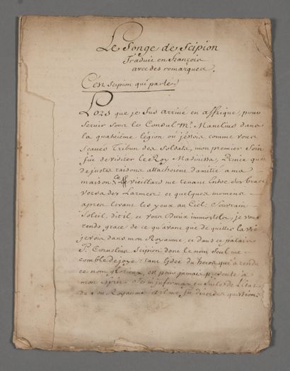 null Abbot d'Olivet. Manuscript with autograph additions, Le Songe de Scipion, translated...