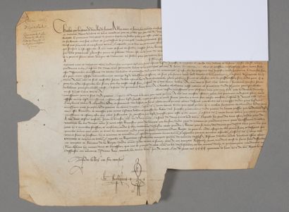 null Charente Maritime - Charles VII. Pièce manuscrite sur vélin signée « par le...