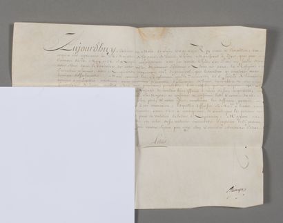 null Drôme. Louis XV. Pièce signée « Louis » (secrétaire), sur vélin, contresignée...