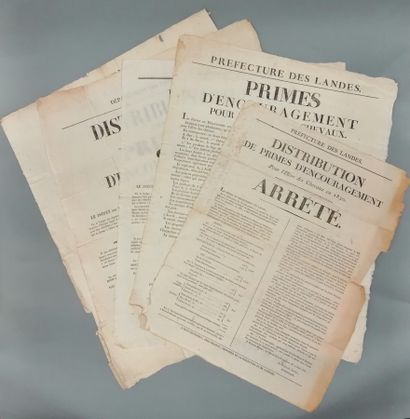 null Landes. 5 posters of the Landes department, relating to horse breeding, 1821-1834....