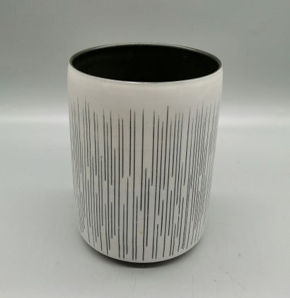 null Marie-Laure Guerrier's white biscuit porcelain vase with black enamel stripes....