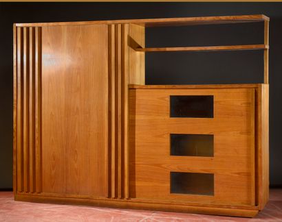 null André SORNAY (1902-2000)

Important bookcase with quadrangular body in blond...