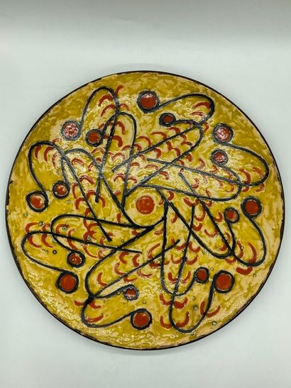null Pierre Greber. Circular dish with abstract polychrome decoration. Signed and...