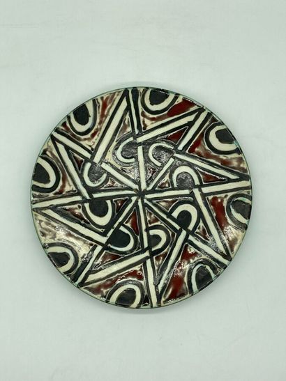 null Manufacture Greber. Plate with polychrome geometric decoration signed and dated...