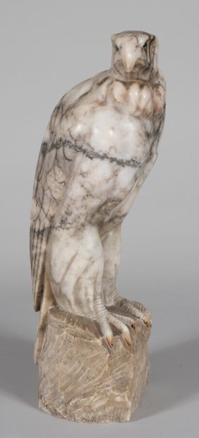 null FRENCH WORK

"Eagle". Sculpture in veined white marble with two glass beads...
