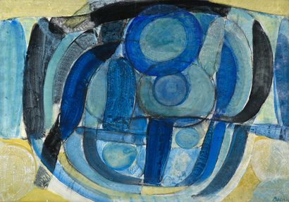 null Gustav Bolin (1920-1999).

Composition bleue.

Acrylique sur papier collé sur...