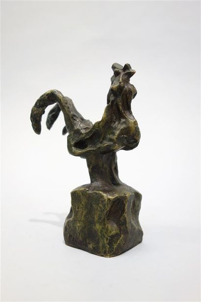 Louis BANCEL (1926-1978). 
Coq. 
Bronze patine...