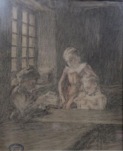 null François Guiguet (1860-1937).

Sewing work. 

Drawing with graphite and red...