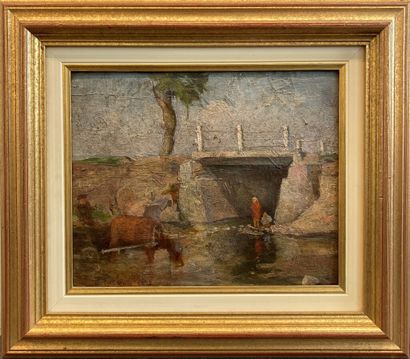 null Modern school.

Landscape with a small bridge, 1948.

Oil on cardboard.

Signed...