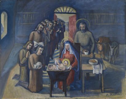  Étienne MORILLON (1884-1949). 
Nativity. 
Oil on canvas. 
Signed lower right. 
70...