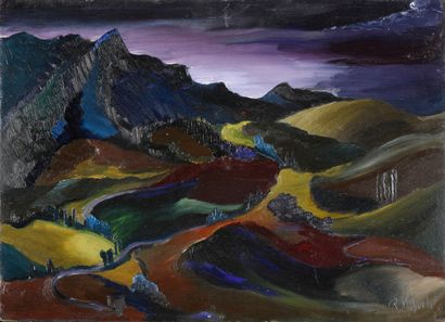 null René-Maria Burlet (1907-1994).

Landscape, ca. 1940.

Oil on cardboard.

Signed...