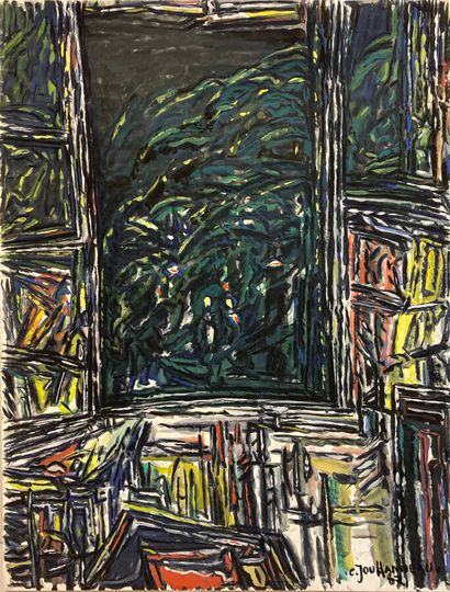 null Claude JOUHANNEAU (1931-2011) 

Open window, 1987. 

Gouache on glossy paper.

Signed...