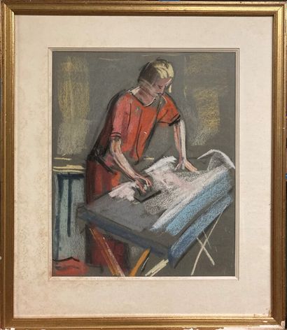 null Adrien Bas (1884-1925).

Ironing.

Pastel on grey paper.

Sight: 35 x 28 cm...