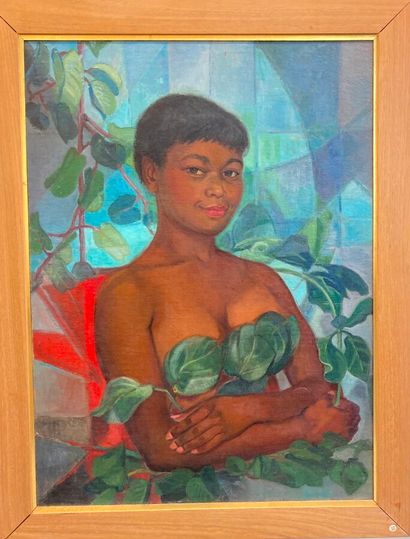 null Lucette LARIBE (1913-2020).

Moça com folhagem.

Oil on canvas.

Signed and...