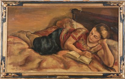 null Pierre Farrey (1896-1987).

Reading, lying down.

Oil on canvas.

Signed lower...