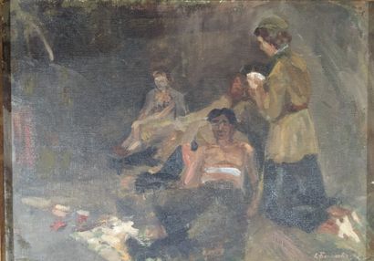 null Belarusian school of the 20th century, Katajot (?).

The care of the wounded.

Oil...