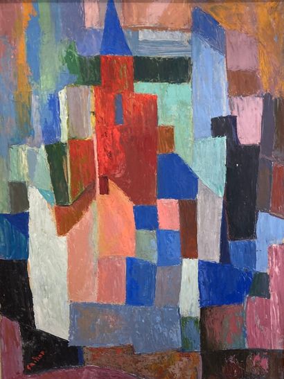 null Henry CAILLET (1897-1957). 

Composition with the bell tower.

Oil on panel.

Signed...