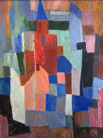 null Henry CAILLET (1897-1957). 

Composition au clocher.

Huile sur panneau.

Signé...