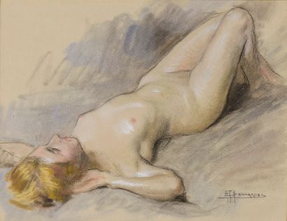  Alexandre-François BONNARDEL (1867-1942). 
Nu renversé. 
Fusain et aquarelle sur...