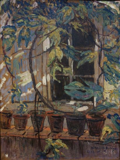 null Simone Hayem-Auscher (1895-1932).

Ma fenêtre, 1922.

Huile sur panneau. 

Signé...