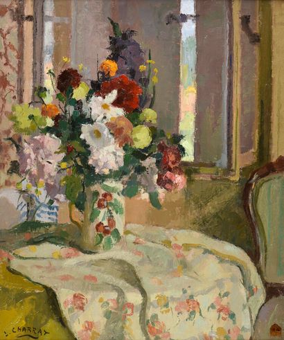 null Louis Charrat (1903-1971).

Bouquet sur une table nappée.

Huile sur toile.

Signé...