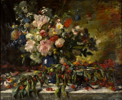 null Jacques MARTIN (1844-1919).

Composition au bouquet de fleurs et branches de...