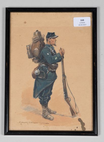 null Bataillon de chasseur alpin à pieds : Edmond Lajoux, aquarelle, « Chasseur en...
