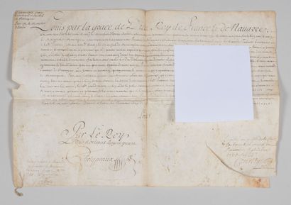 null BRETAGNE. Louis XV. Pièce signée « Louis » (secrétaire), contresignée par Phélypeaux....