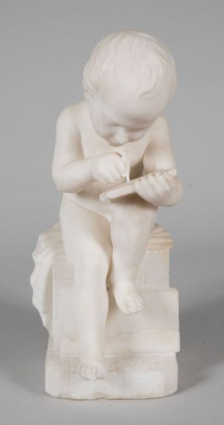 null Sculpture en albâtre, jeune homme à l'écriture. 

Fin du XIXème siècle. 

H....