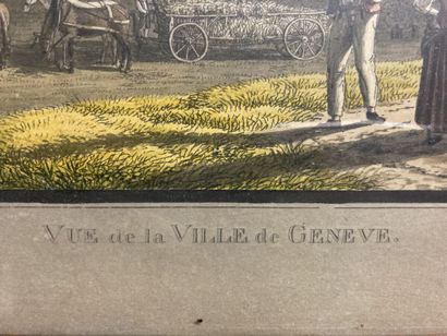 null Ecole Suisse, deux gravures en couleurs représentant les Villes de Genève et...