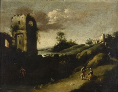 null ECOLE HOLLANDAISE du XVIIème siècle 

Paysage de campagne à la tour en ruine...