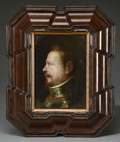 null ECOLE ITALIENNE Fin du XVIème siècle 

Portrait d'homme en armure de profil...