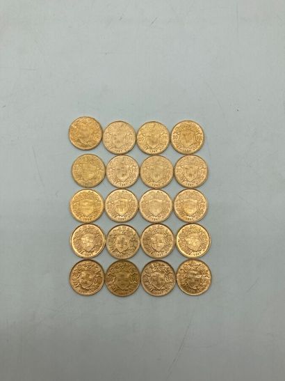 null 20 pieces of 20 francs Swiss gold. 

LOT SOLD ON DESIGNATION, NOT PRESENT AT...