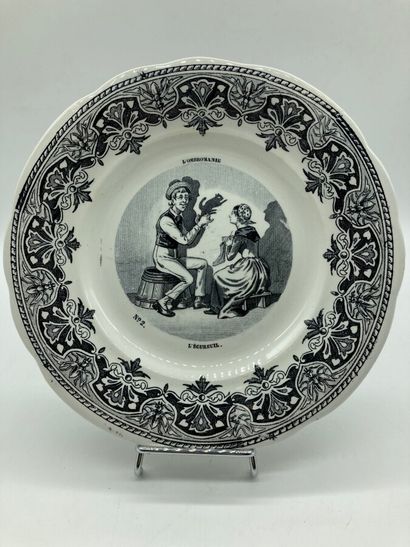 null Creil and Montereau, series of 6 plates in fine earthenware with printed decoration...