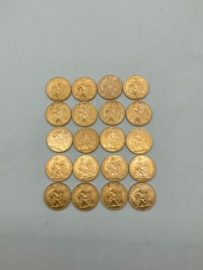 null 20 coins of 20 francs Gold Rooster. 

LOT SOLD ON DESIGNATION, NOT PRESENT AT...