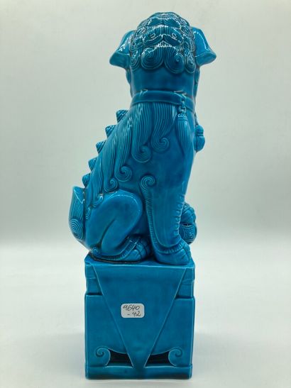 null FO DOG - CHIMERE. Porcelain subject with turquoise glaze. H. 29 cm