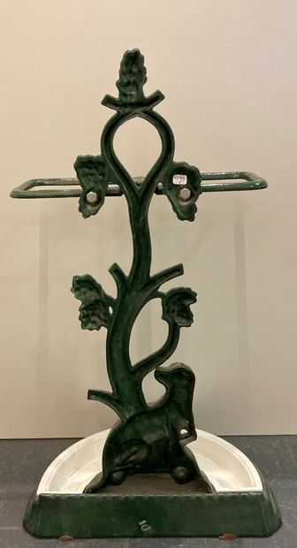 null PARAPLUIE HOLDER in green cast iron decorated with a dog sitting near a tre...
