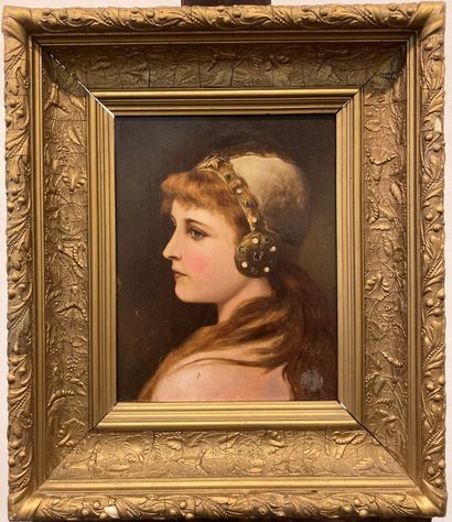 null French school of the 19th century. 

The beautiful redhead. 

Oil on panel....