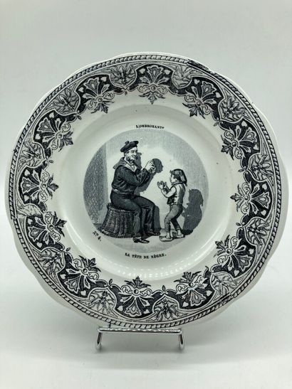 null Creil and Montereau, series of 6 plates in fine earthenware with printed decoration...