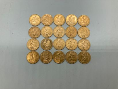 null 20 coins of 20 francs Gold Rooster. 

LOT SOLD ON DESIGNATION, NOT PRESENT AT...