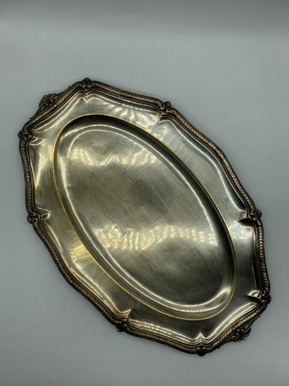 null CHRISTOFLE. Large oblong silver plated dish decorated with friezes, foliage...